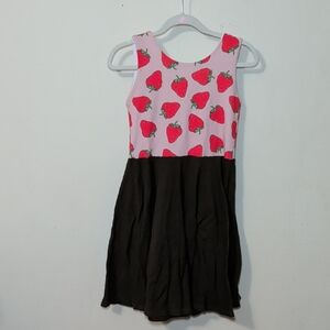 Malia + Kai Strawberry Print Twirl Dress Pink and Black Twee Cotton Girls Size 7